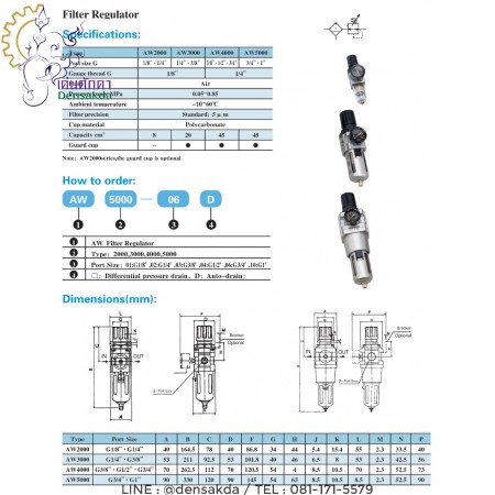 รูปตัวอย่าง ชุดกรองลม ปรับแรงดันลม(อย่างดี) รุ่น AW3000-03